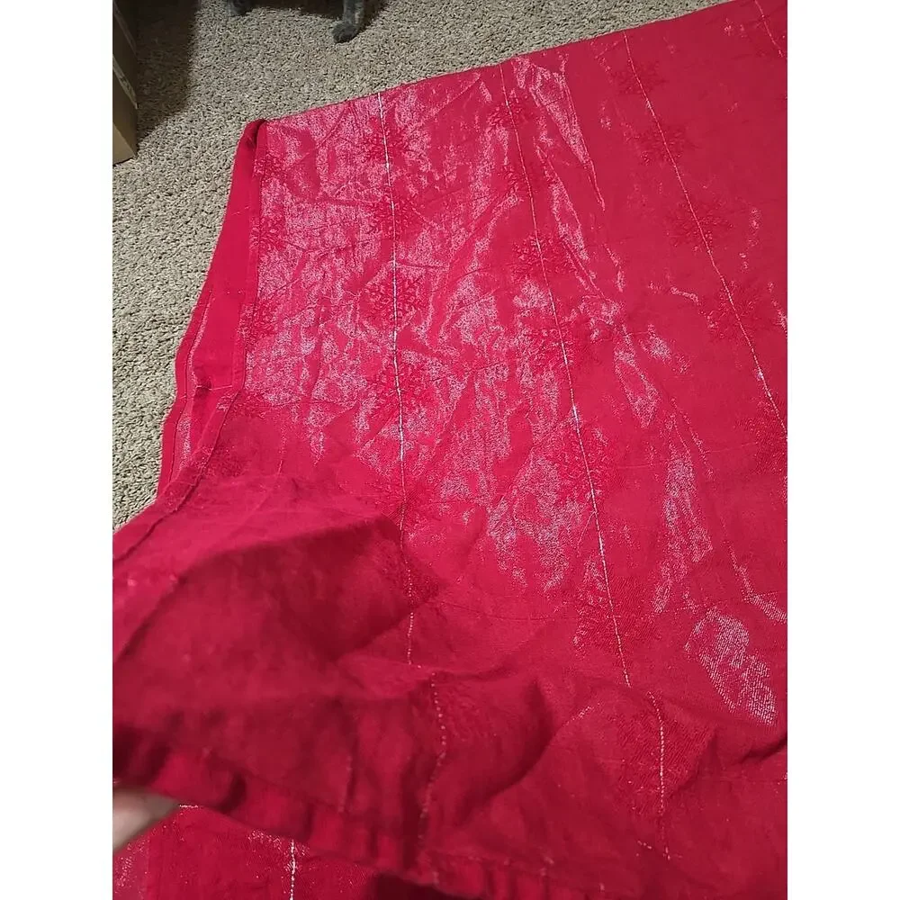 Vtg Red Snowflake‎ Metallic Kitchen Dining Decor Rectangle Tablecloth 76